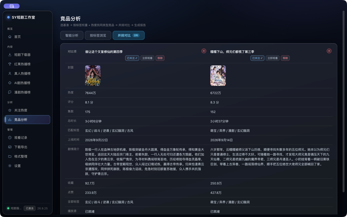 竞品并排对比